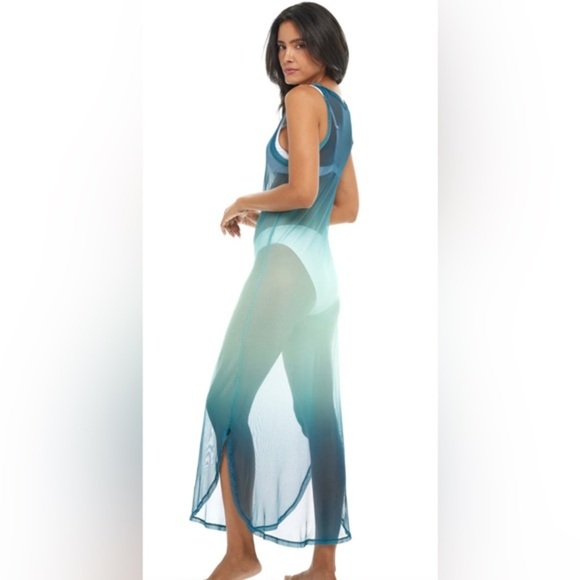 Jordan Taylor‎ blue green OMBRE POWER MESH MAXI sleeveless coverup dress size L - Picture 2 of 4